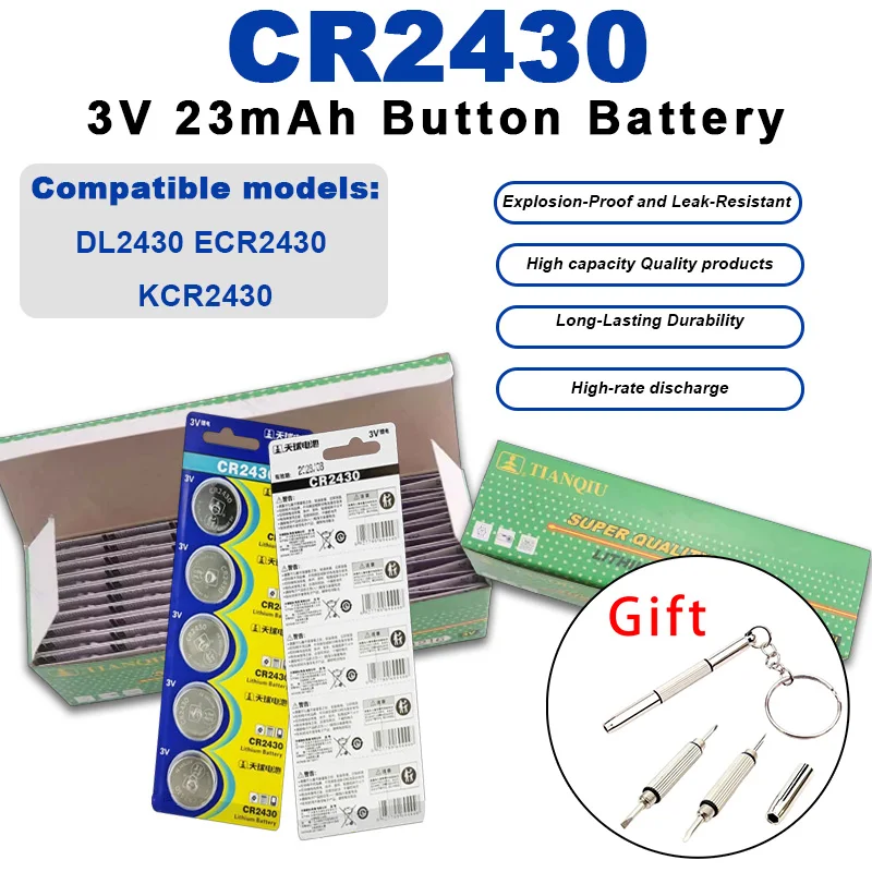 

CR2430 3V Lithium Button Battery DL2430 BR2430 Coin Cell for Keychain Alarm Clock Car Remote Watch Calculator Electronic Devices