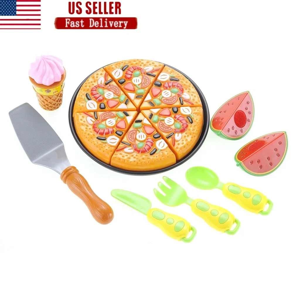 

Children's Pizza Picnic Playset Watermelon Ice Cream Cone Toy Fun Toddlers and Kids 3 Years Plus