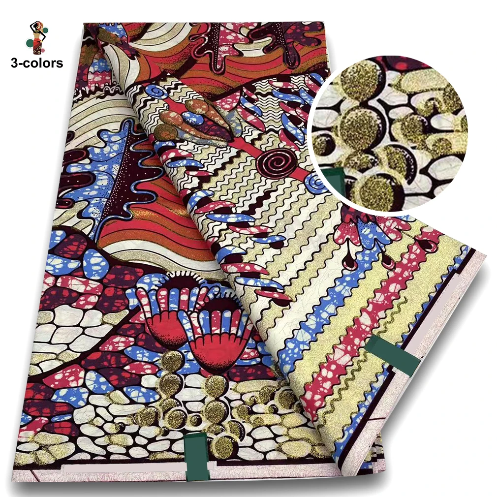 Good Quality Soft Pagne 100% Cotton Gold Print Fabric African Real Wax Fabric Nigeria Ankara Grand Golden Super Fabric view 2