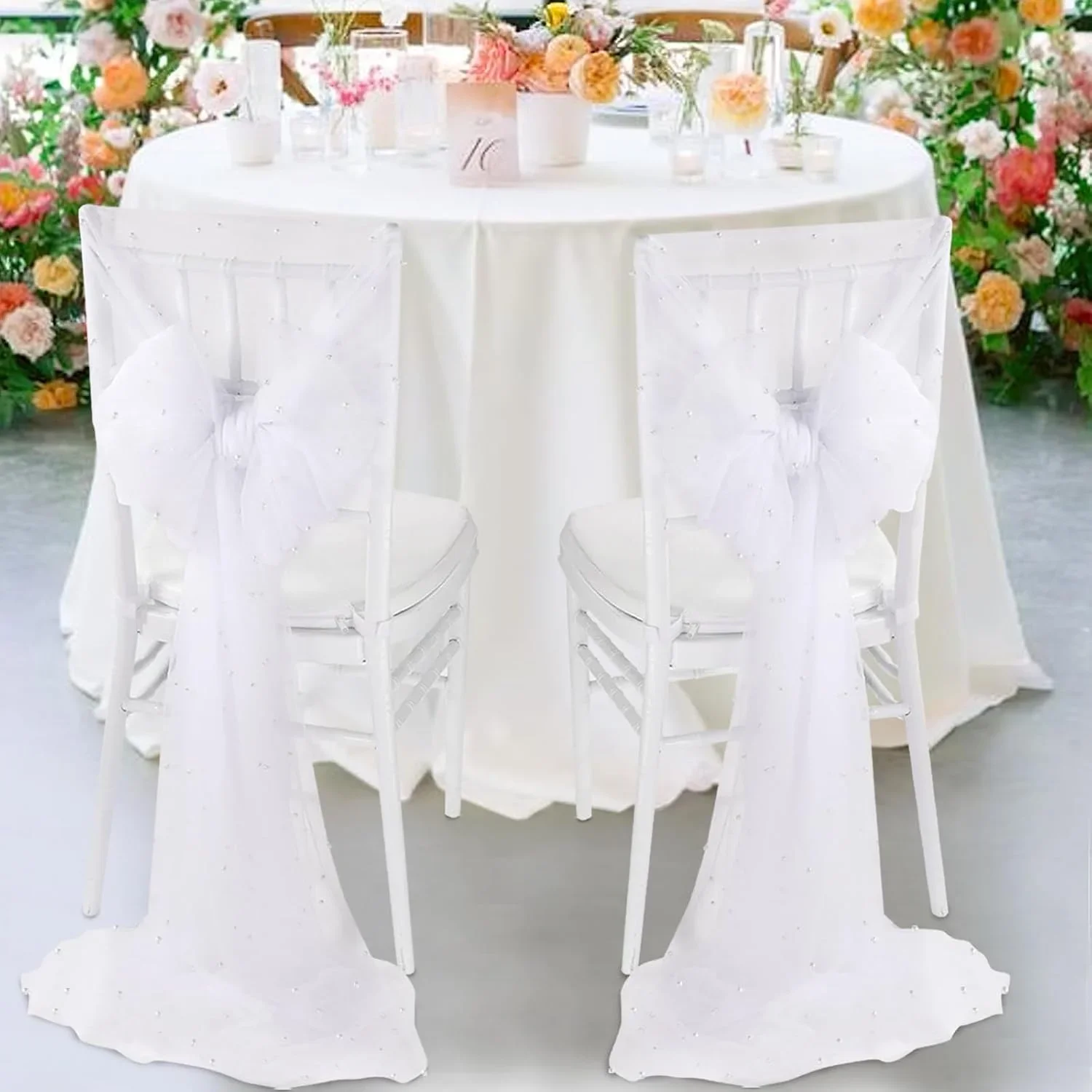 Pearl Tulle Table Runner Tablecloth White Table Cloth Wedding Veil Fabrics for Wedding Birthday Party Arch Dessert Table Decor