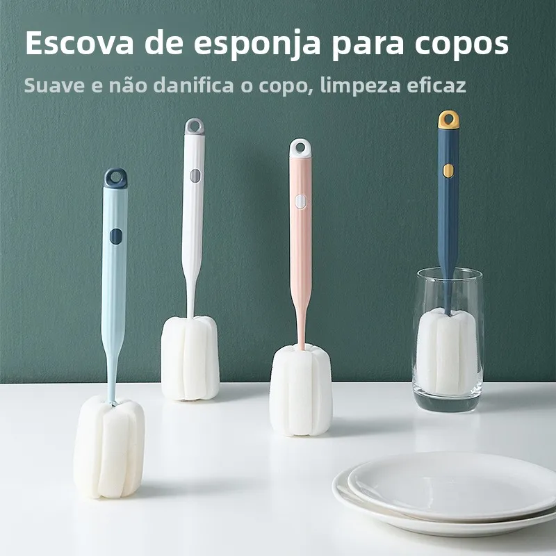 Escova de Limpeza com Cabo Longo para Copos, Chaleiras e Mamadeiras - Ferramenta de Limpeza de Cozinha em Material PP Durável