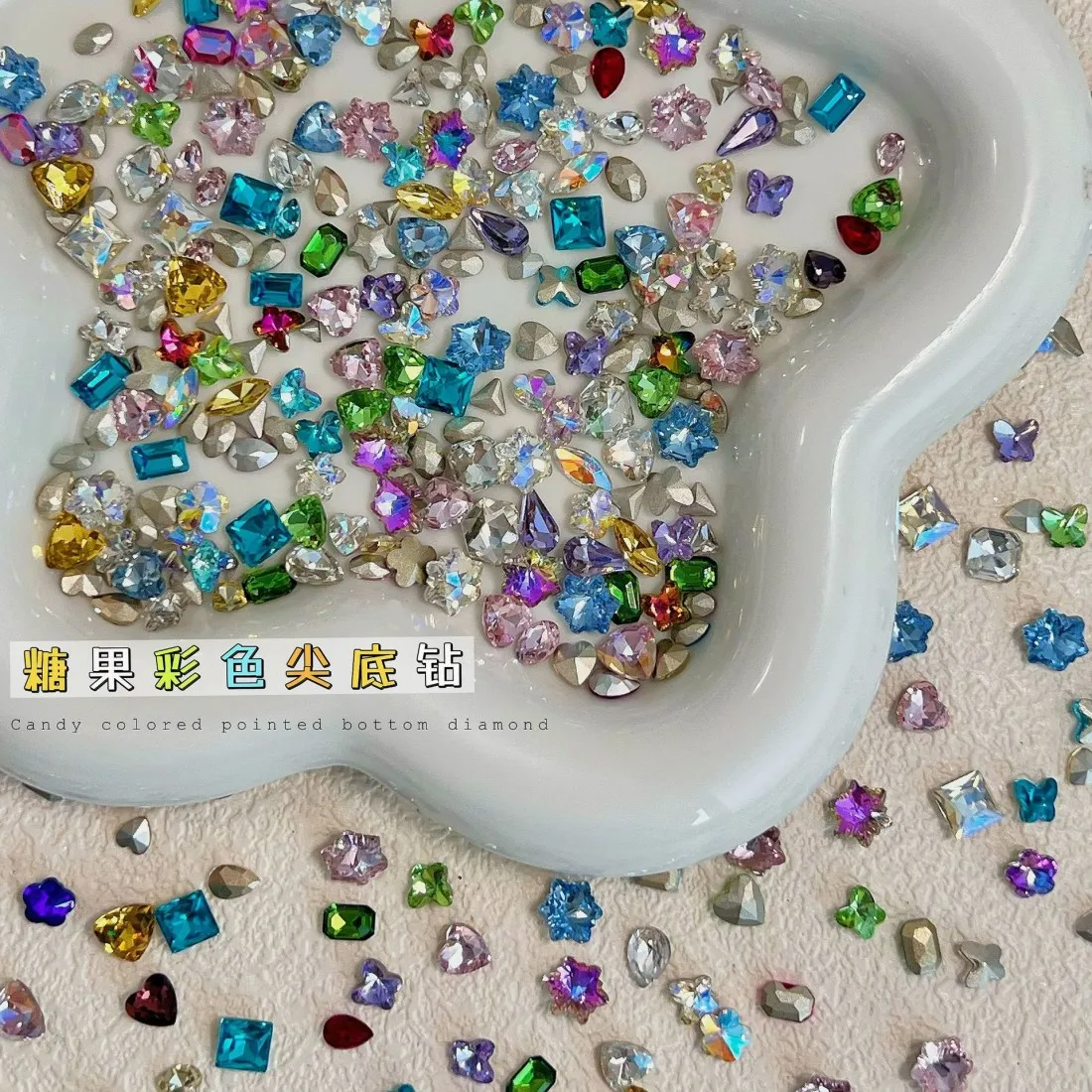 YYM 100 Stück Bunte Candy-Nagelkunst-Diamanten mit Spitzboden, Funkelnde Mehrfachformen, Mikro-Zirkonium, Gemischte Farben, Diamant-Charms – Detail 2