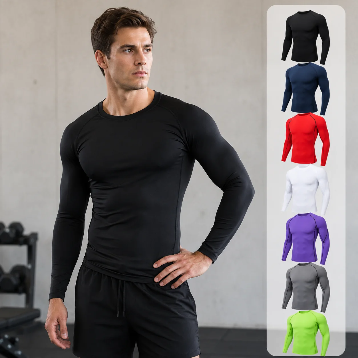 Men's Breathable Quick Dry Compression Top Long Sleeve Fitness Shirt Gym Workout Running Training Base Layer Autumn Winter Tee