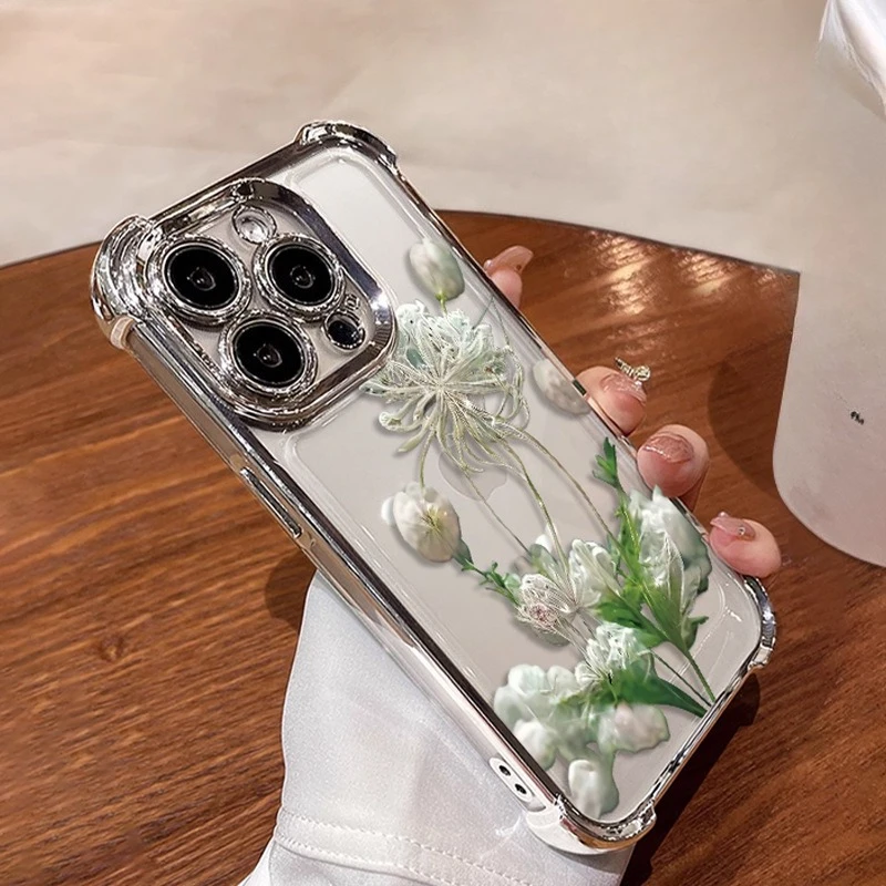 

Suitable for iPhone 17 Bianhua Phone Case 16 Electroplated Four Corner Airbags 15 Fully Wrapped 14 13 Anti Fall Protection Cover