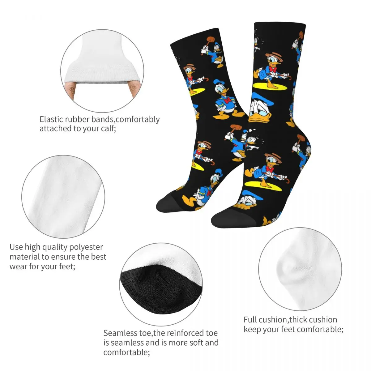 Donald Duck Collage Socks Harajuku Sweat Absorbing Stockings All Season Long Socks Accessories for Man Woman's Birthday Present