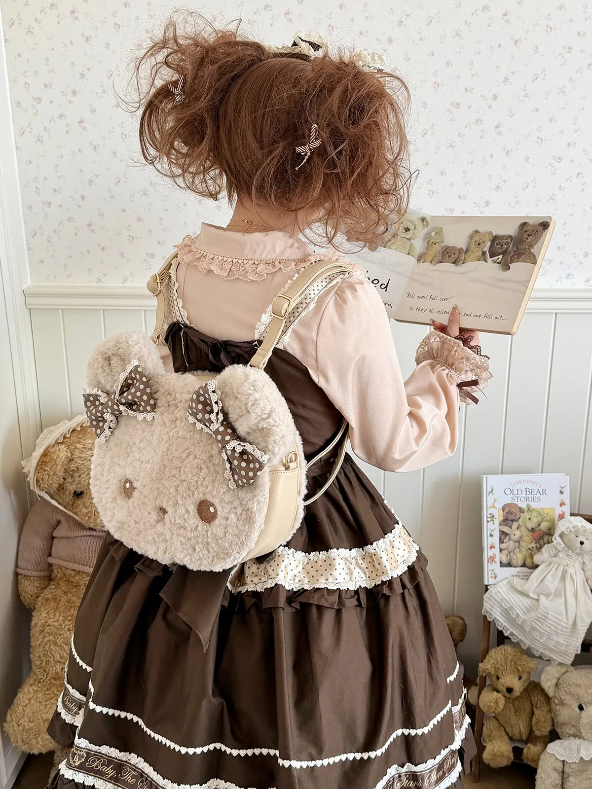 Kawaii Tote Bags Lolita New Production Sweet Girl Handbag Plush Cute Bear Lolita Bag Versatile Double Shoulder Bags for Women