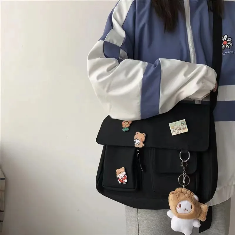 Sac en toile japonais Harajuku pour femmes, sacs à main pour filles, sacs à bandoulière alertes onaux, poudres, mignon, sauvage, étudiant, initié