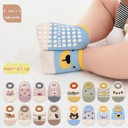 4 pairs of cartoon animal letter love pattern floor socks for boys, girls, infants and young children, boat socks, anti slip, we