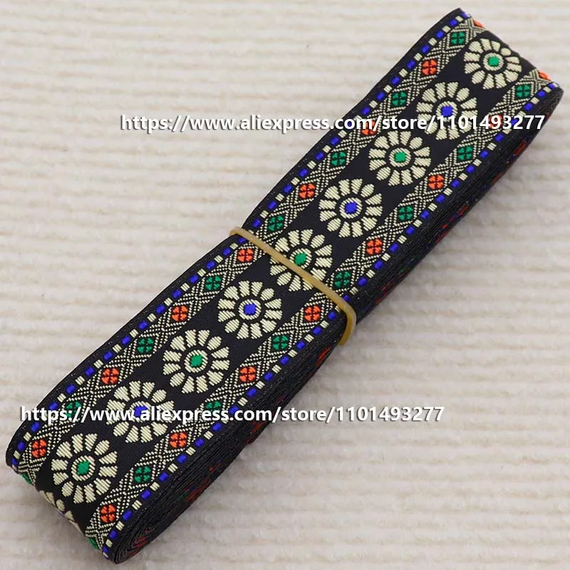 3.3cm 7 Yards Jacquard Ribbon Ethnic Lace Trim Embroidered Woven Webbing Tape For Clothing DIY Geometric Pattern Sewing Fabric