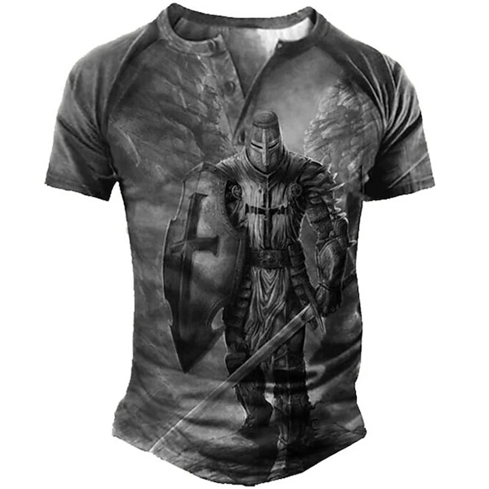 Knights Template 3D Printing Retro Henry Short Sleeved Men\'s Casual Fashion Streetwear Oversized Short Sleeved T-shirt Tops