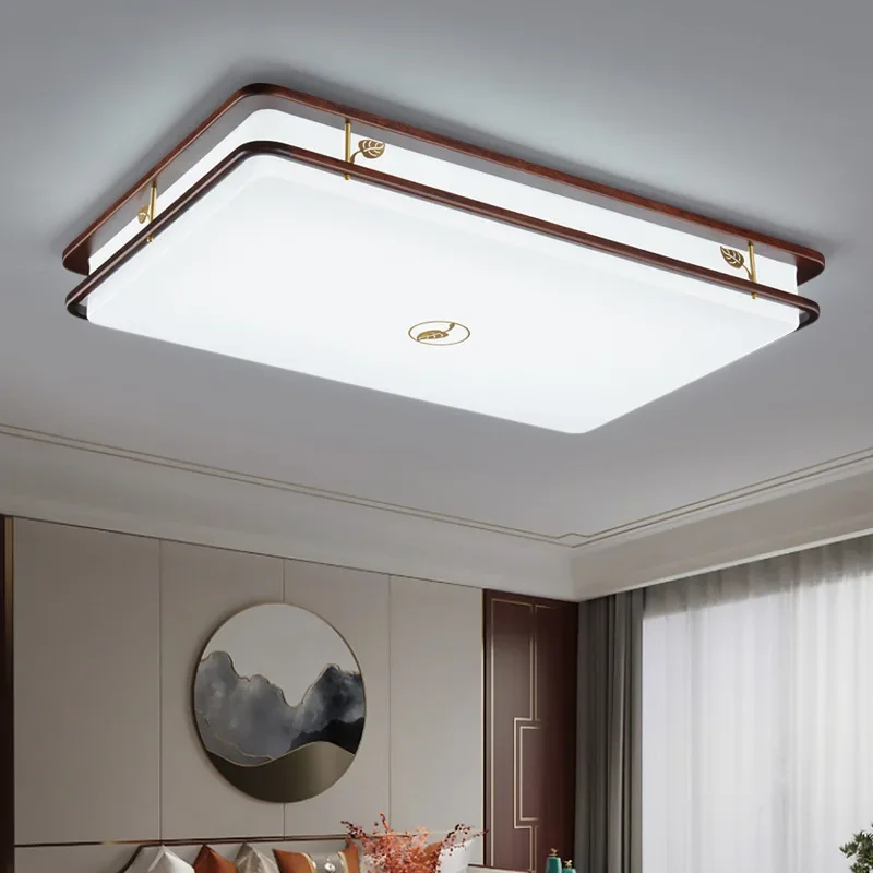 Nuova lampada da soffitto cinese interamente in rame, lampada da soggiorno classica antica a vento rettangolare in legno massello