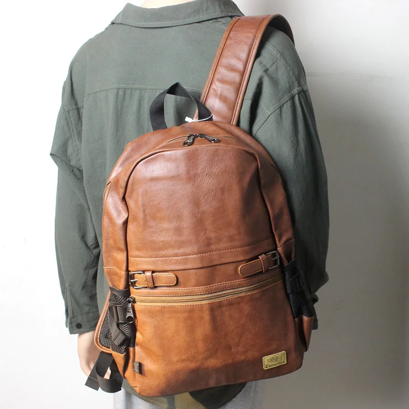 Vintage PU Leather Men's Backpack 15.6