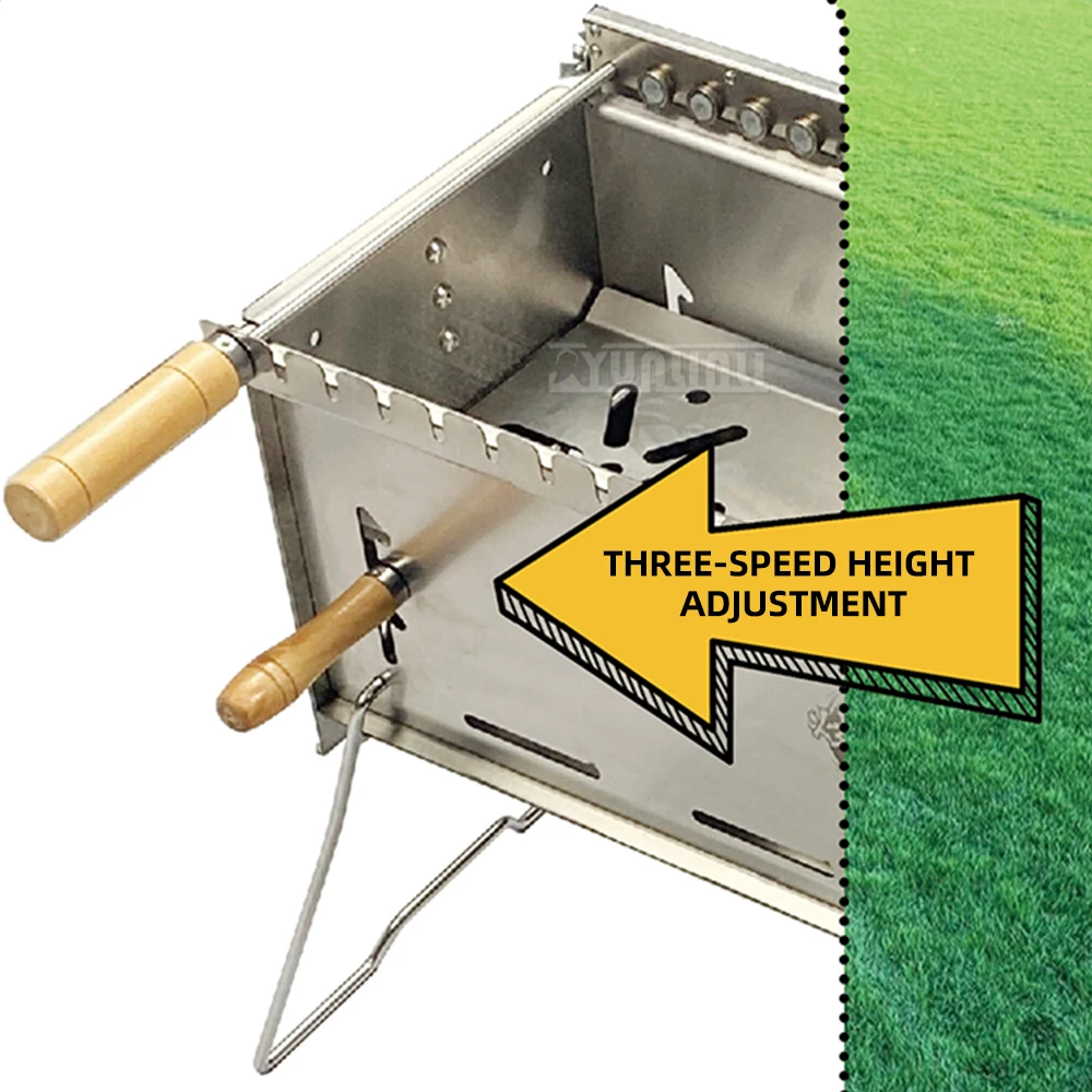 

Portable Camping Grill Automatic Rotating BBQ Tool Stainless Steel Outdoor Kitchenware with Non-Slip Feet