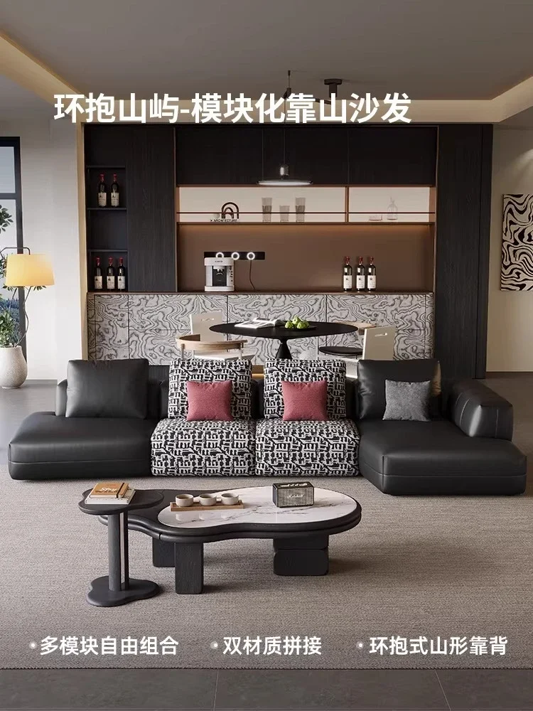 Italian minimalist leather sofa modular combination sofa villa living room high-end sofa