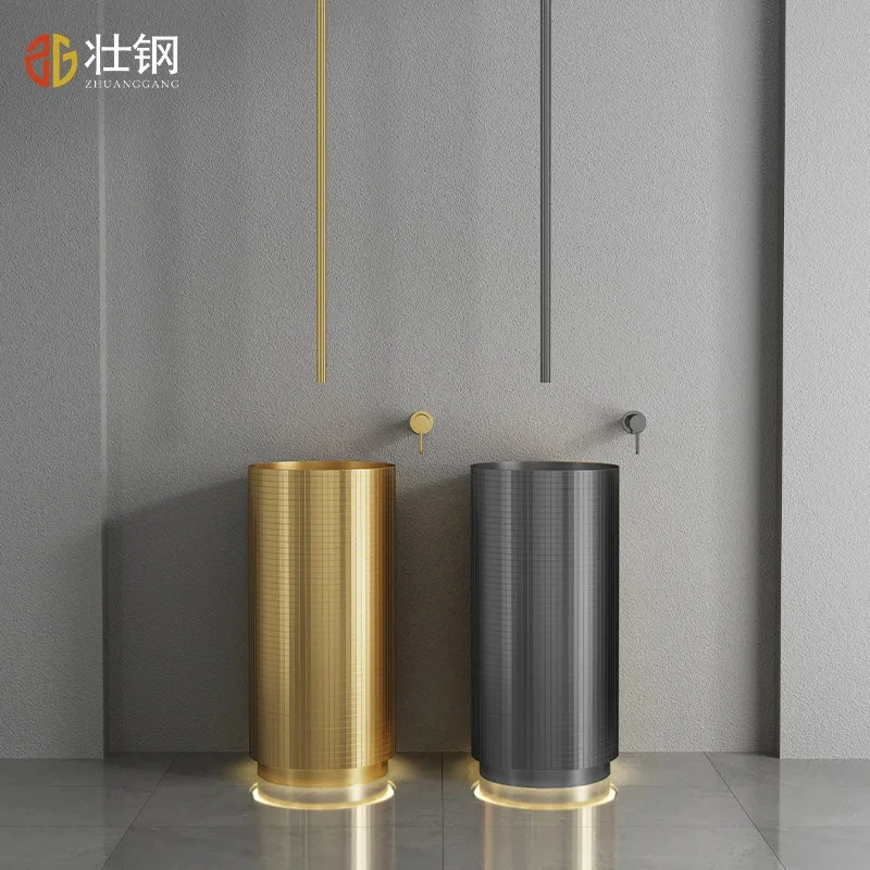 Modern Artistic Design Luxury Brushed Gold hand basin Wash basin Stainless steel Golden Lavabo Floor standing Wash basin YX789TB