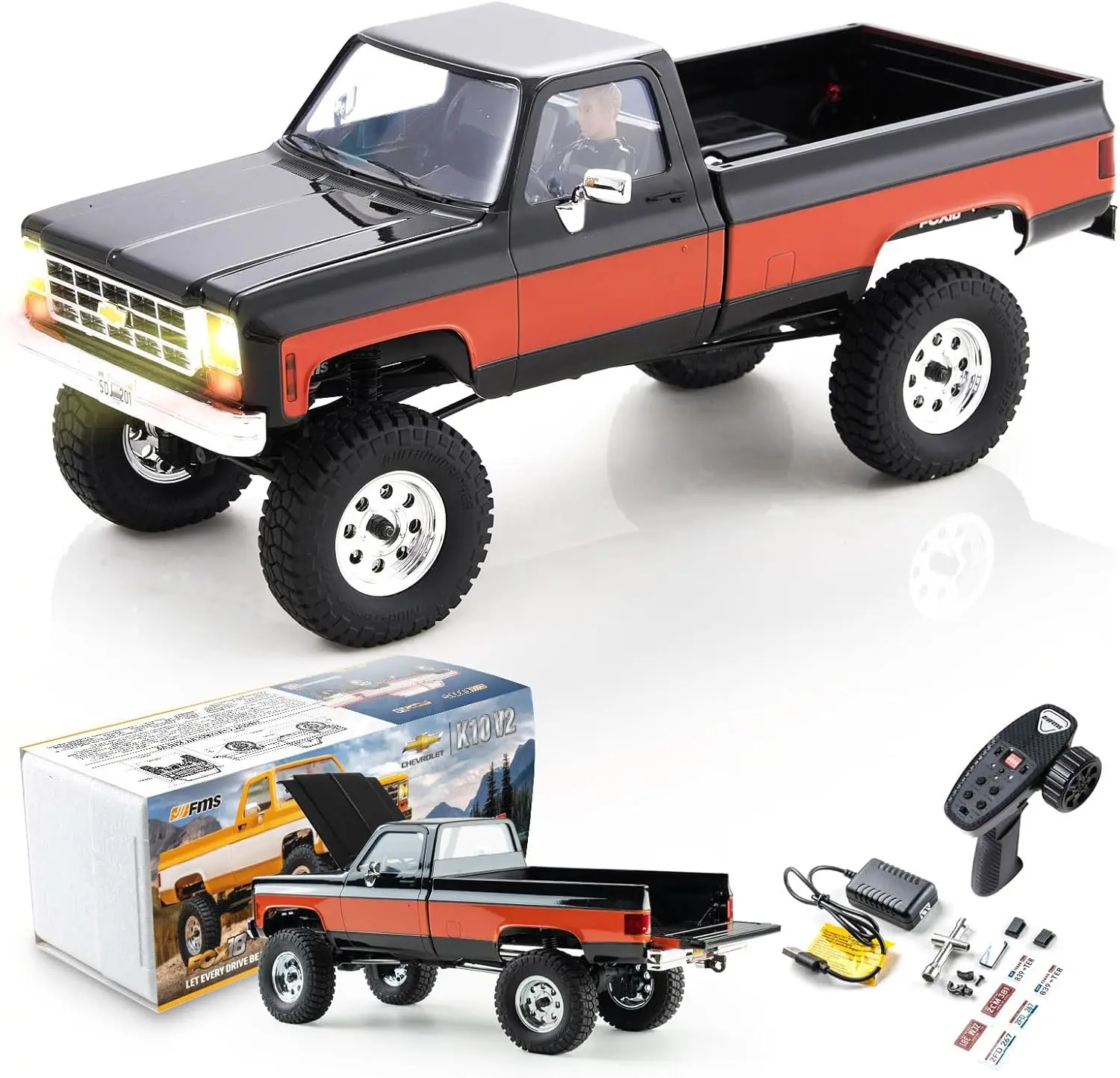FMS 1/18 FCX18S Chevrolet K10 S RC Crawler, Official Licensed Off-Road RC Truck, 8km/h Hobby RC Cars, 4WD & 900mAh Remote Contro
