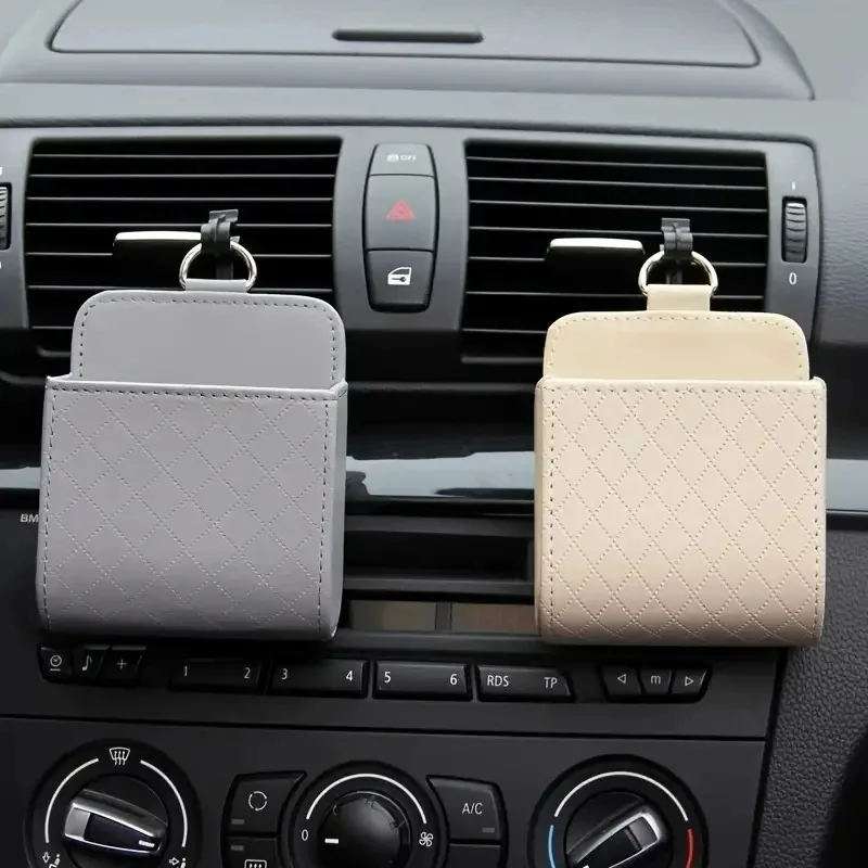 1PCS Car Storage Bag Suspension Storage Lambskin Texture Box Air Vent Storage Bag Cellphone Holder