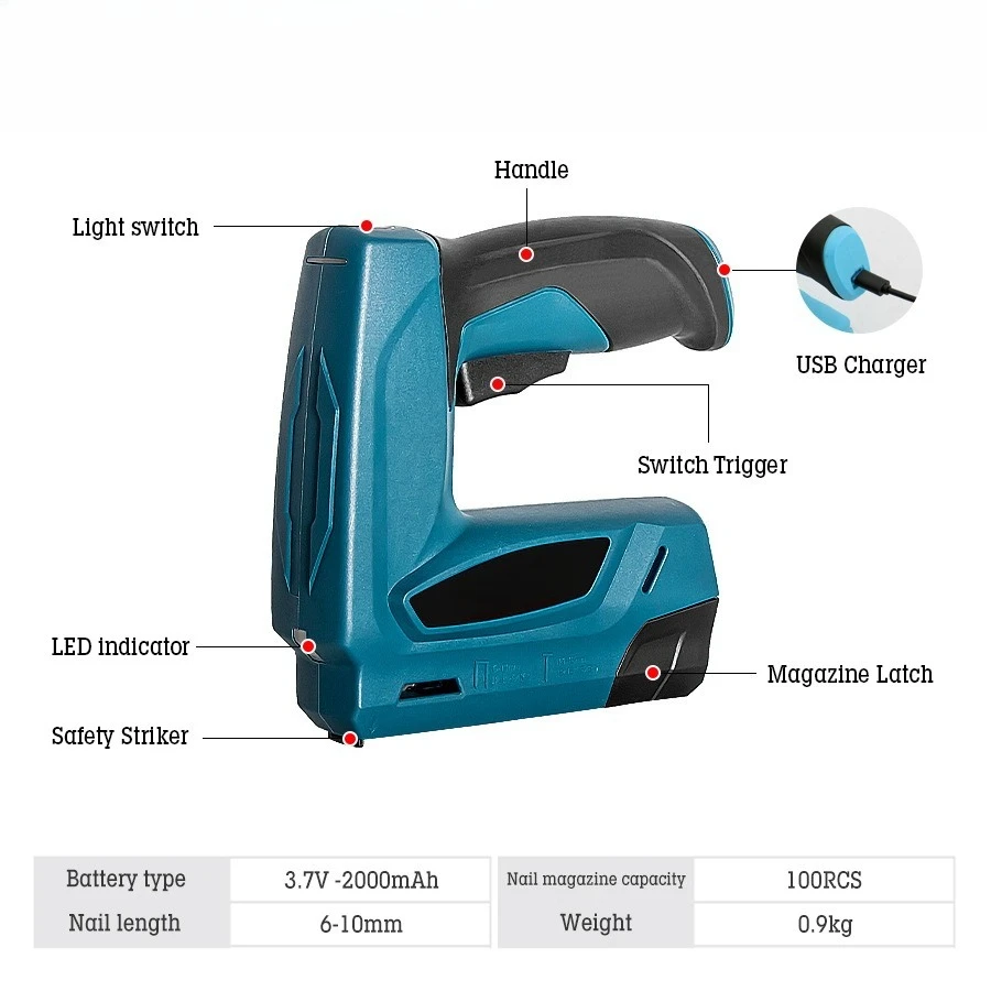 Electric Code Nail Gun Electric Household Woodworking Lithium Battery Nail Gun U Type T Type