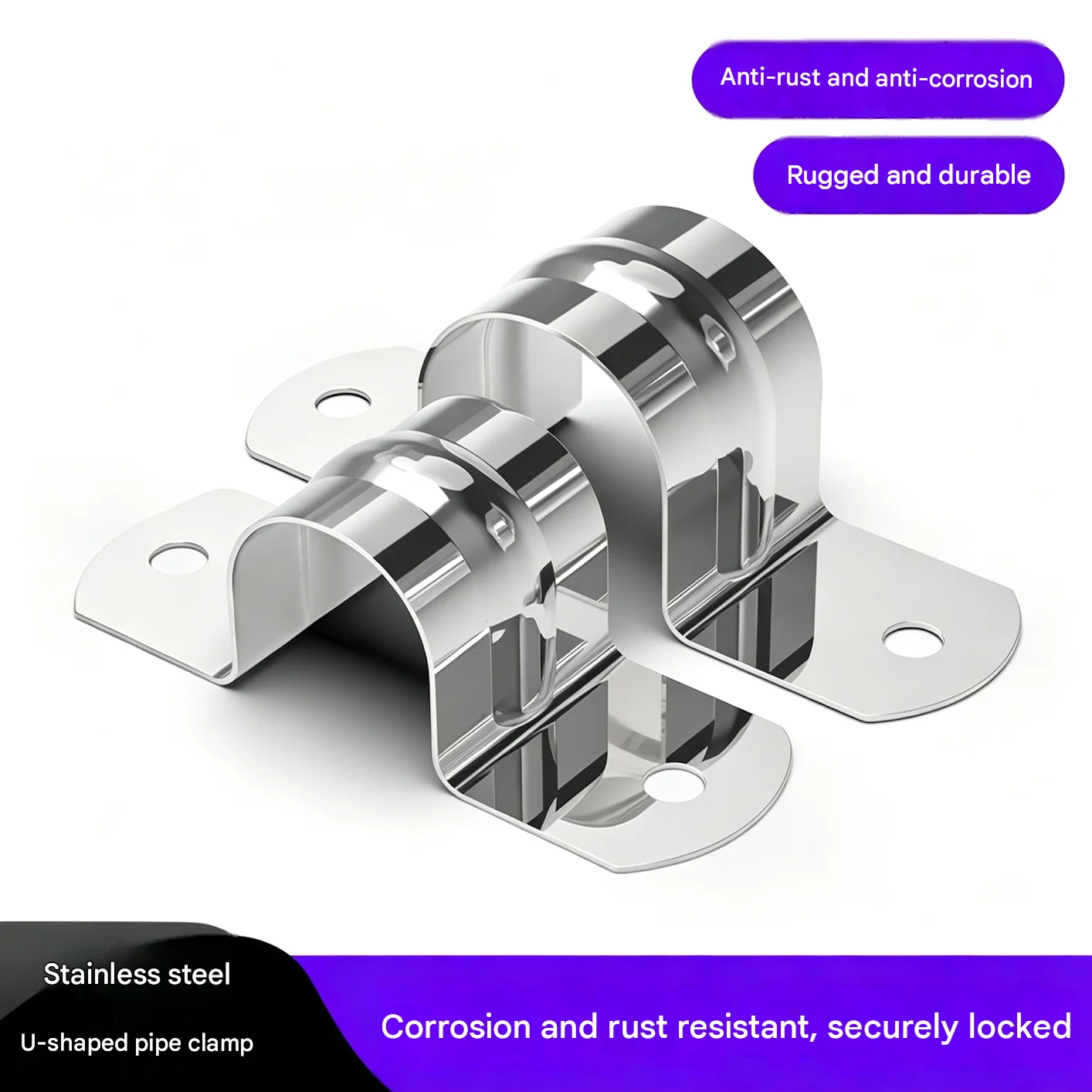 304 Stainless Steel U Shape Pipe Clamp Bracket 16-50mm Hose Clip Tube Holder Saddle Clamp for Water Pipe Plumbing Hardware100pcs
