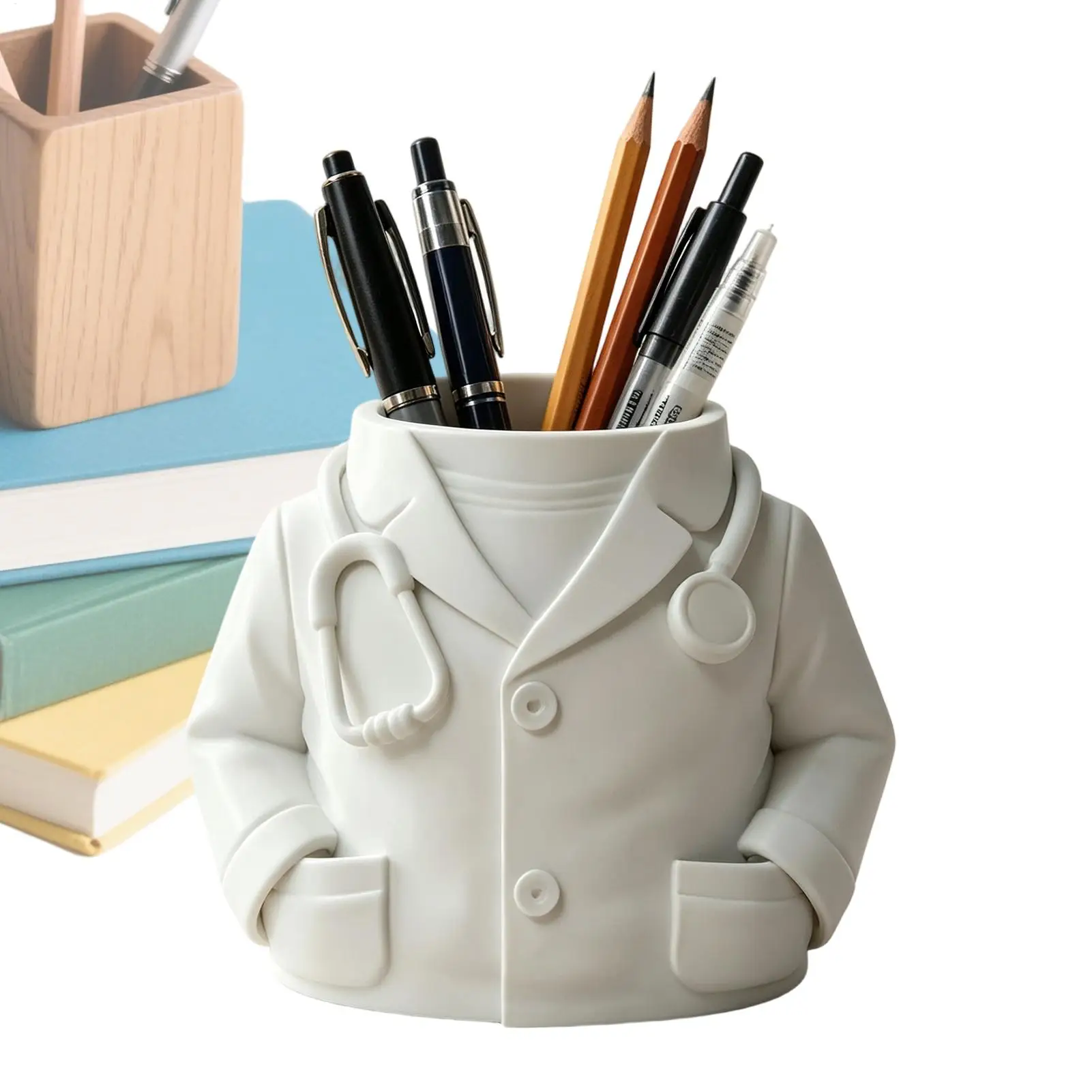 Creative 3D Printed Doctor Coat Pen Holder Pencil Rack 3D Printed Stationery Organizer Stand Office Ornament Desk Decor Gift