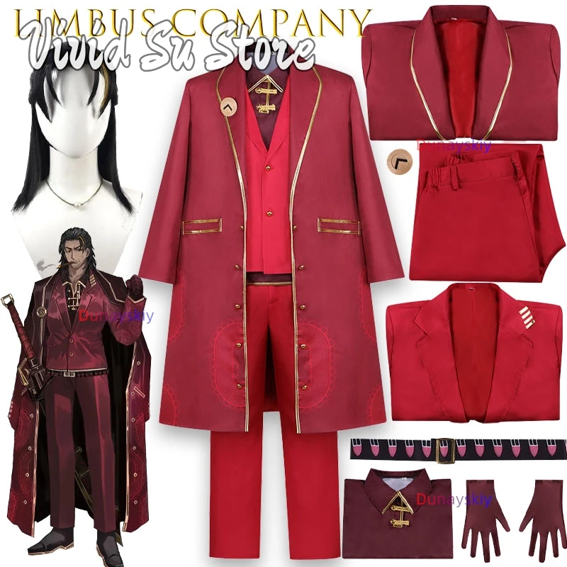 

Anime Game Limbus Company Lei Heng Cosplay Costume Red Satin Formal Suit Long Coat Uniform Men Halloween Carnival Party Suit