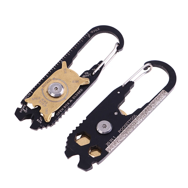 20In1 Pocket Outdoor Screwdriver Multi Keyring Portable Gear Multipurpose Fixr Multifunction Carabiner Tool Camping Key Chain