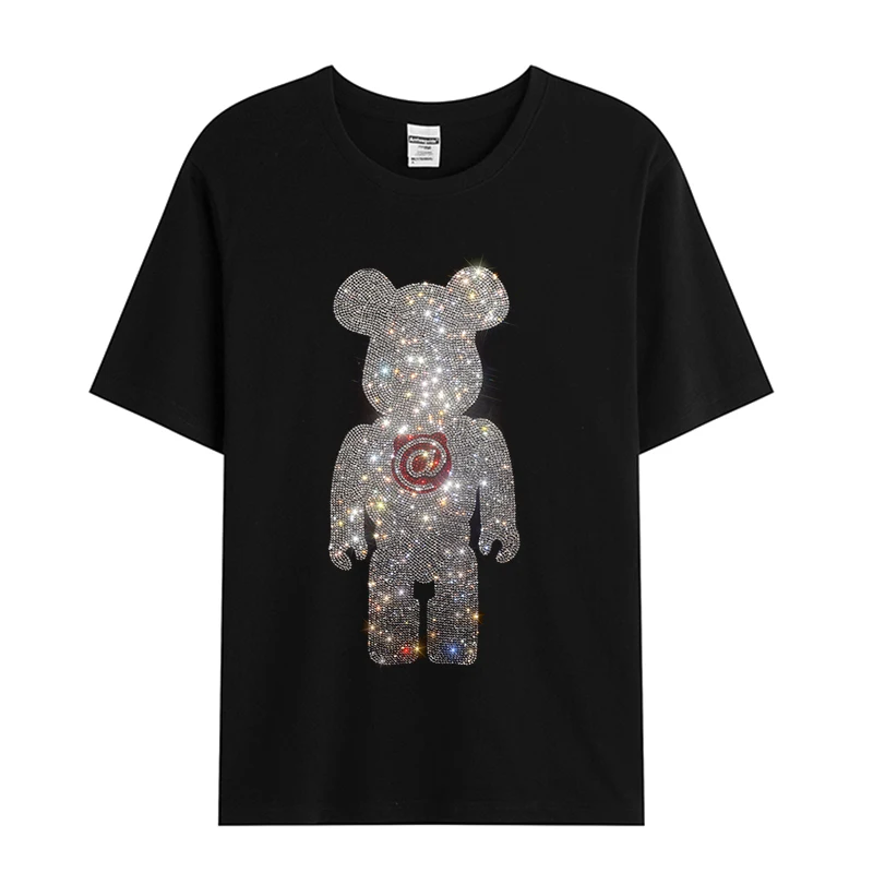 

Hot-selling men's summer short-sleeved ice silk cotton casual T-shirt with rhinestone rhinestone bear decoration