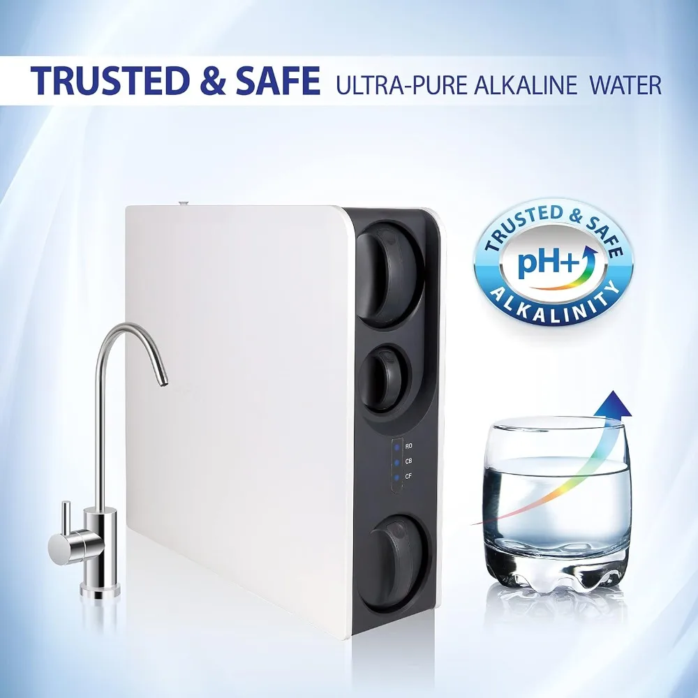 Tankless Reverse Osmosis System 3-Stage Water Filter System with Pure Alkaline Water Filter, Smart Replacement Reminder