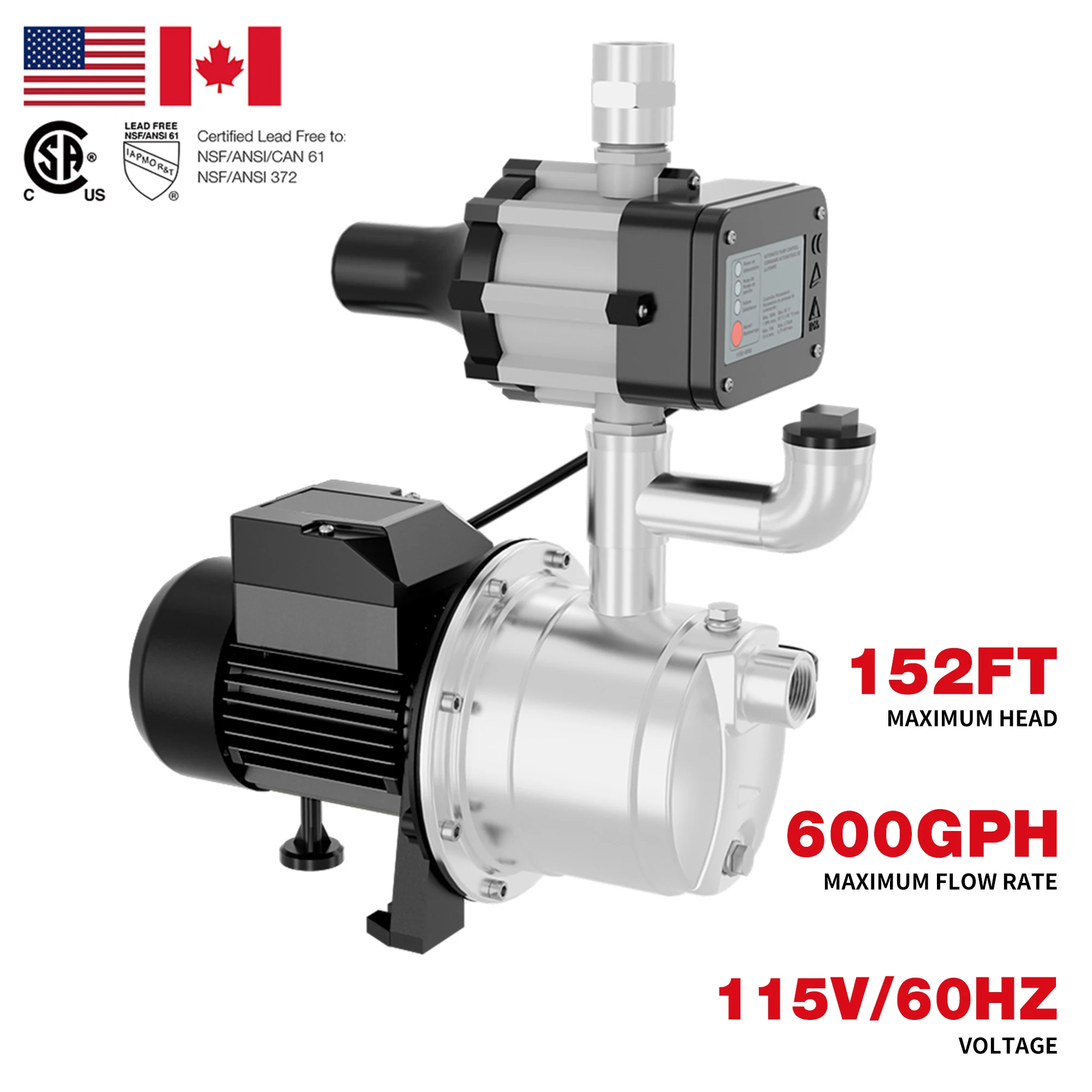  High Quality 115V Single Voltage Motor Stainless Steel Hydraulic Booster Pump for Household Use