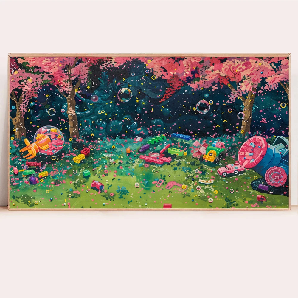 Classic Colorful Oil Painting Amusement Park Toys Bubble Water Snacks Poster Canvas Art Prints Home Room Wall Picture Decor Gift