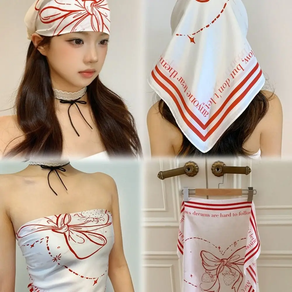 

Exquisite Sweet Y2k Print Turban All-match Chest Scarf Printed Headscarf Headband Neckchief Small Square Scarf Beach