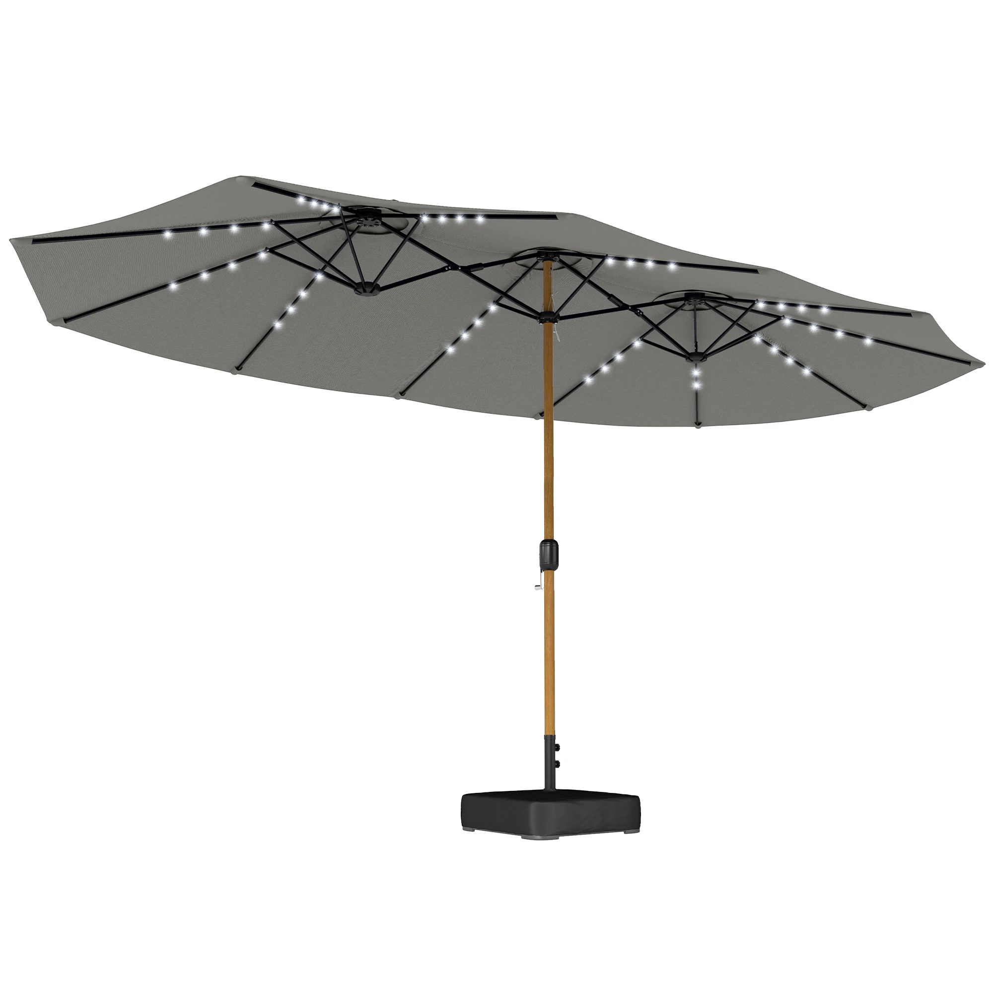 Parasol double Outsunny 4,6 x 2,6 m avec 48 lumières LED, base incluse et manivelle