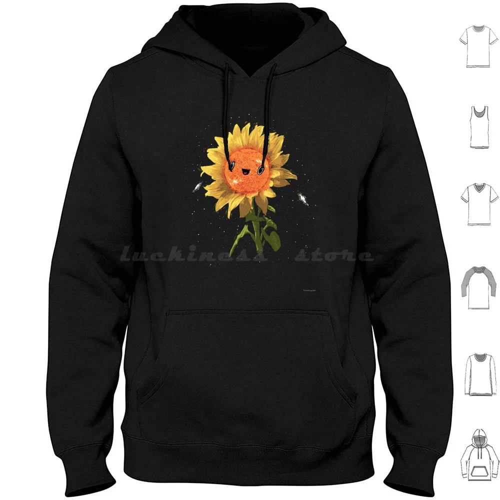 Sunflower In Space! Hoodie Cotton Long Sleeve Cute Flowers Sunflower Space Science Sun Stars Black Aww Adorable Simple Sale