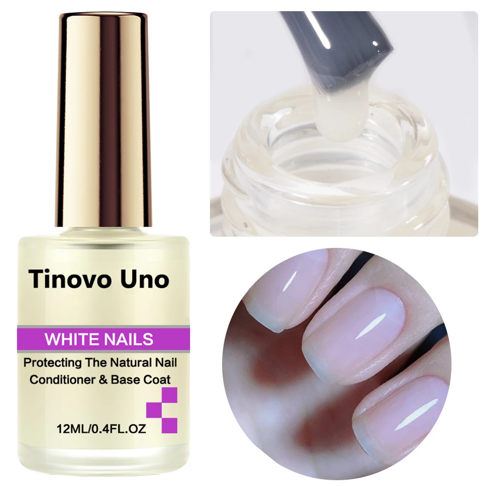 Tinovo Uno whitener เล็บน้ำมันพื้นฐานเคลือบเล็บธรรมชาติ12มล. แห้งเร็วรักษาเล็บ