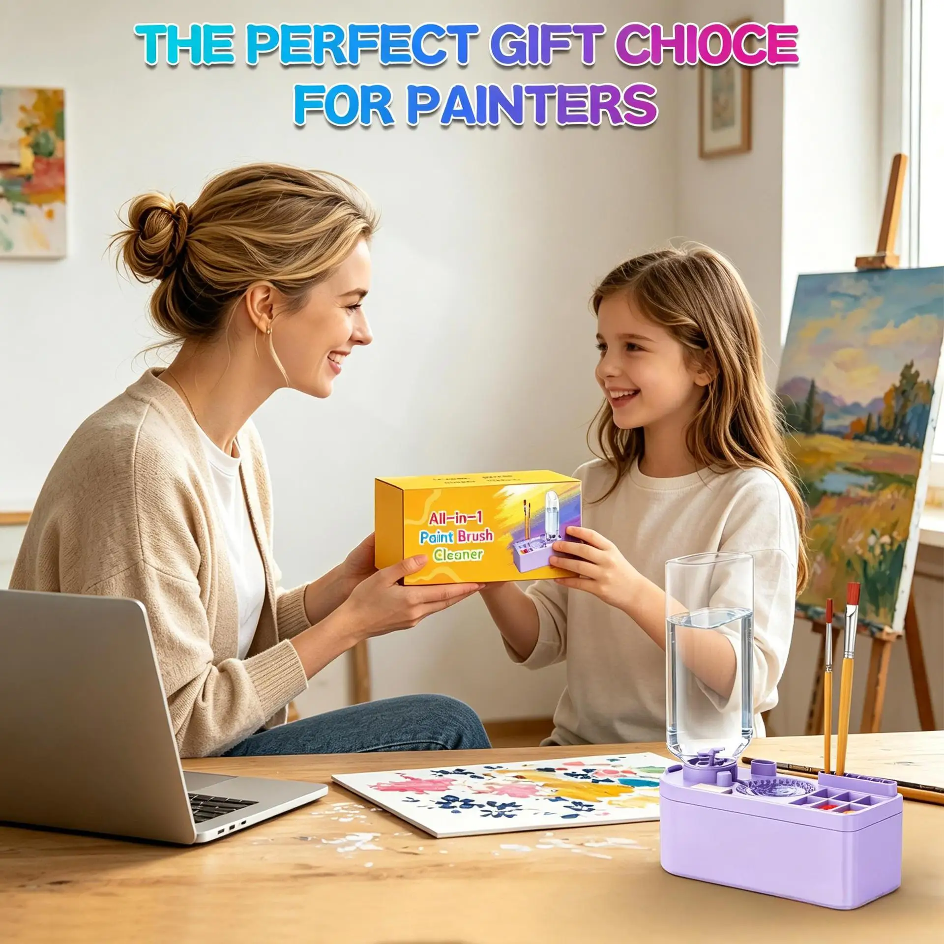 New Paint Brush Cleaner With Drain Button Automatic Water Circulation Paint Brush Cleaning Machine Cleaning Bucket Art Tool view 6