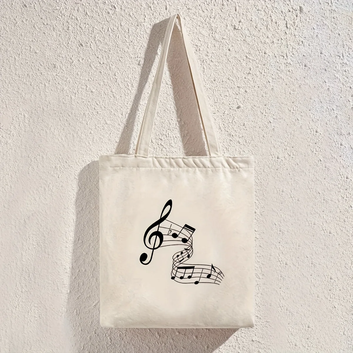 A Musical note pattern print canvas tote bag, suitable for d