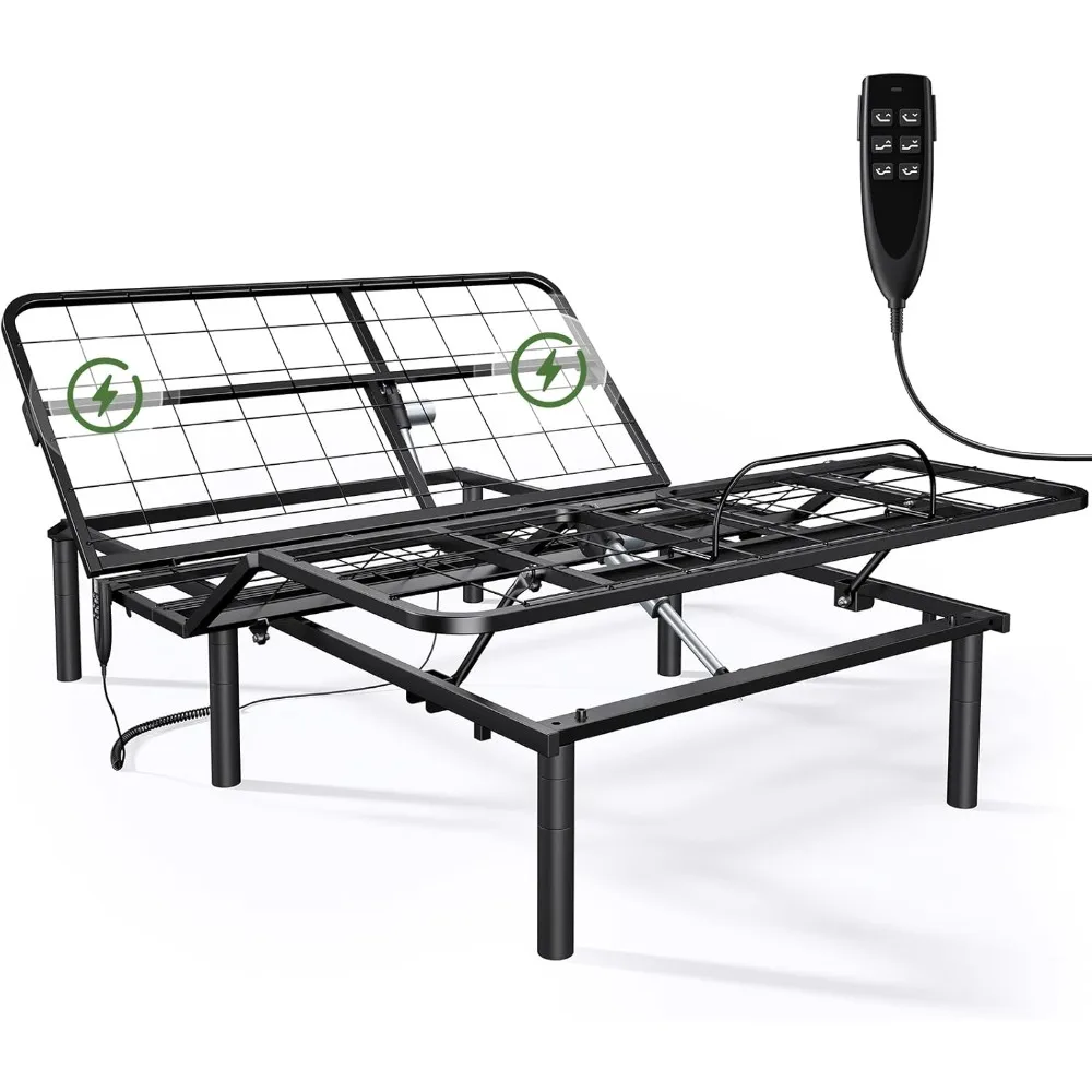 Twin XL Adjustable Bed Base Frame with 4 Height Options, Independent Head and Foot Incline, 4 USB Ports and 5 Min Assembly