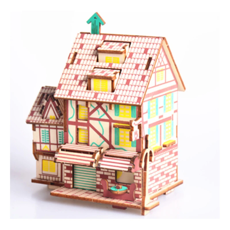 Juguetes modelo Diy, rompecabezas de madera 3d, casa de café francesa, Kits de madera, juego de rompecabezas, juguetes de ensamblaje, regalo para niños y adultos P19