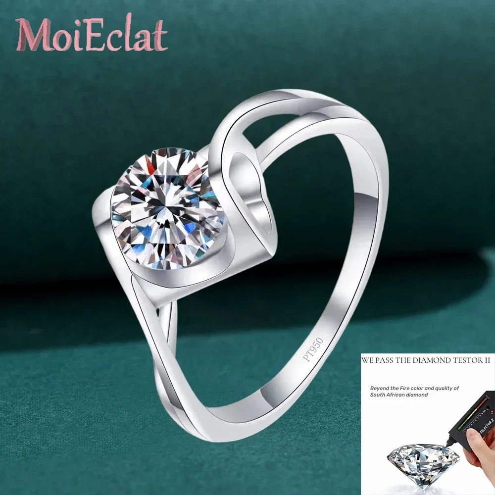 MoiEclat Store Platinum PT950 0.5ct/1ct Moissanite Engagement Angel's Kiss Ring, Sparkling Modern Jewelry Wedding Band Ladies