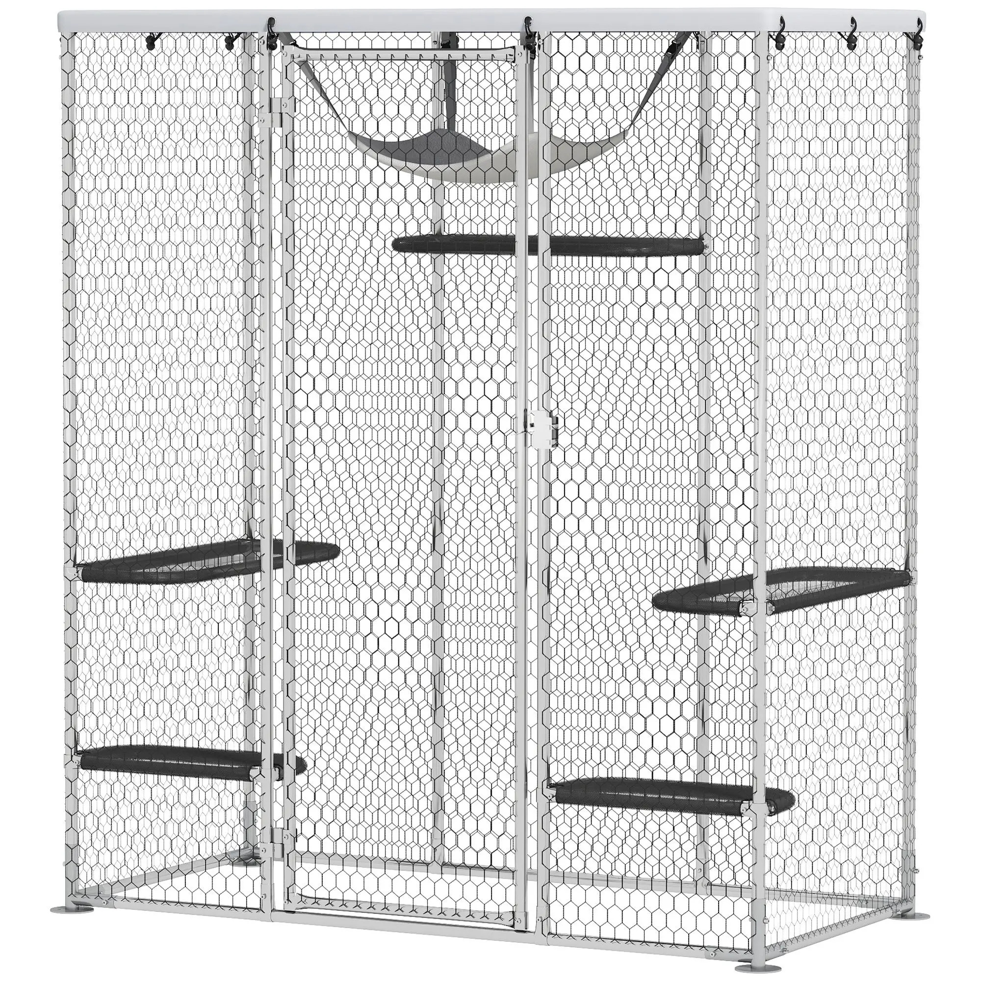 Galvanized Steel Walk-In Cat Cage Waterproof Cover 5 Adjustable Platforms Hammock Outdoor Catio Cat Pet Houses Furniture