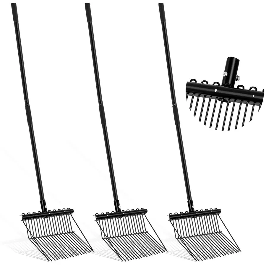 

3 комплекта металлических вилок для мастеров с длинной металлической ручкой, грабли для мастеров, черные сверхмощные грабли для мусора для садоводства, лошадей