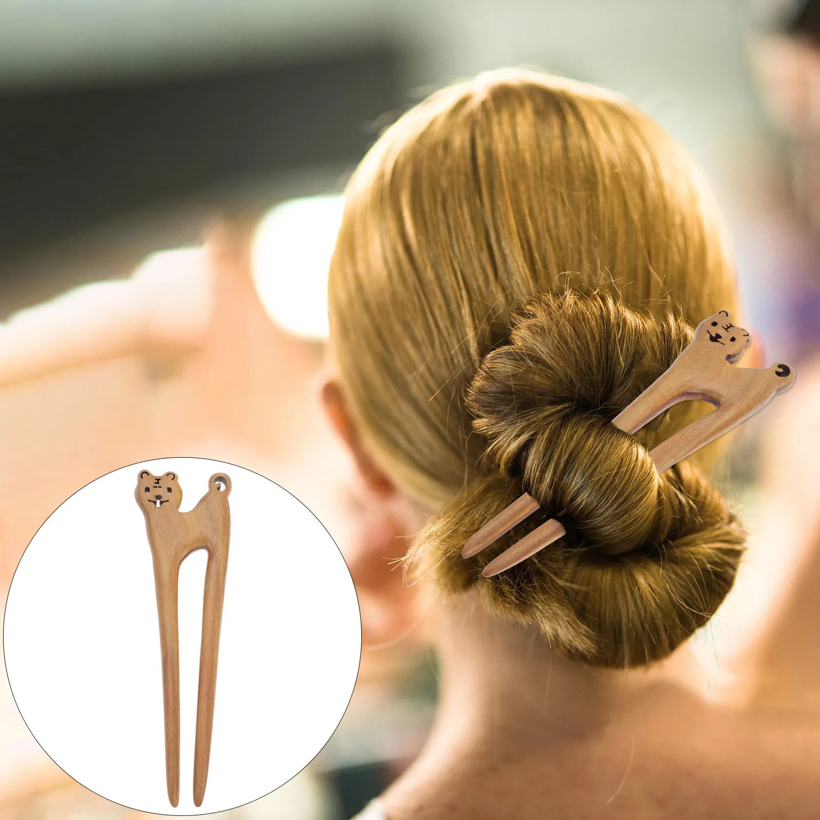 

Деревянная заколка для волос «Тигр» в стиле ретро, элегантная вилка для пучка, для женщин, в традиционном китайском стиле, реквизит для фотосессий, простая и стильная заколка для волос