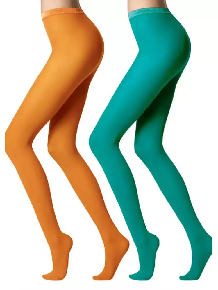 Sexy 80D-Samtstrümpfe für Damen, Bonbonfarben, blickdichte Strumpfhosen mit Füßen, dicke modische Beinbekleidung
