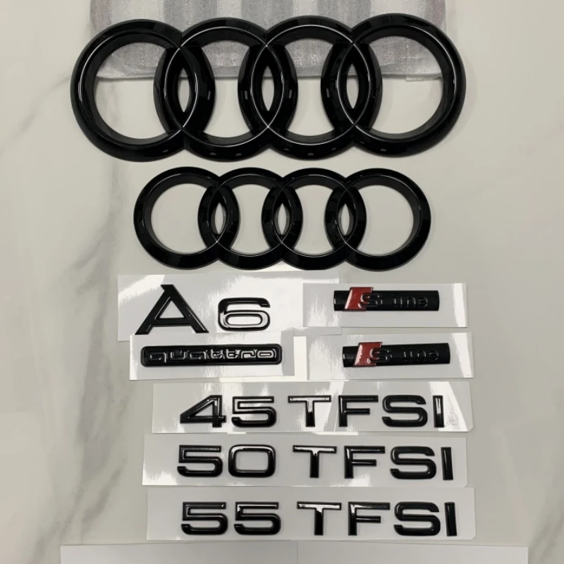 

AUDI A6 2019-2024 4 Ring Logo ABS Black Directly Covered Emblem Car Hood Front Grill Rear Trunk Emblem Badge Sticker Sline refit