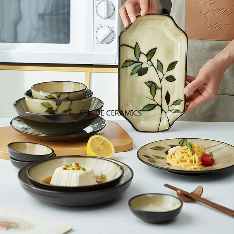 1Pcs Kreative Lackiert Brennofen Glasierte Blatt Keramik Platte Geschirr Westlichen Steak Salat Dessert Kuchen Sushi Lagerung Dekoration Platte