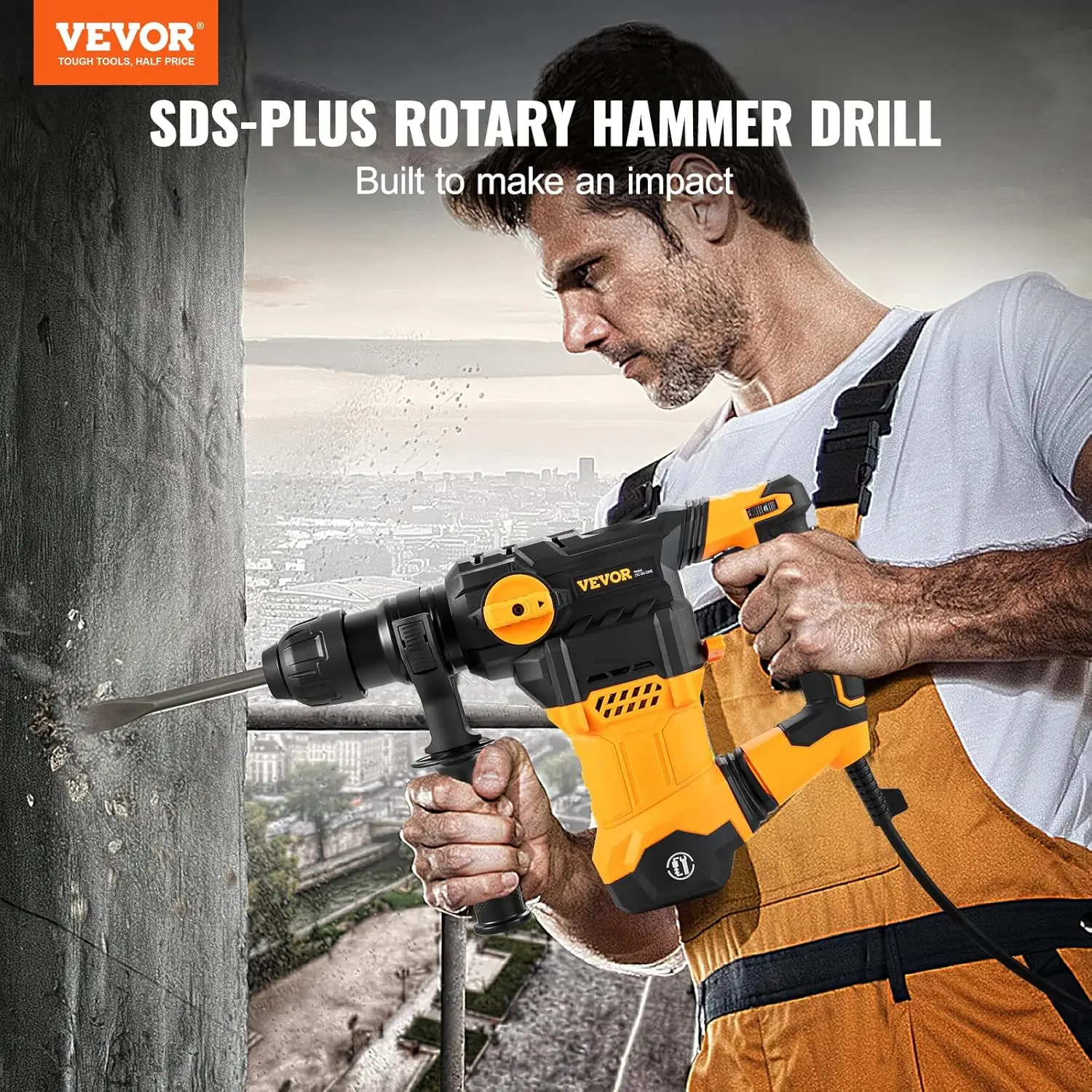 Vevor 1-1/4 Inch Sds-Plus Rotary Hammer Drill, 13 Amp Corded Drills, Heavy Duty Chipping Hammers W/Vibration Control & Safety