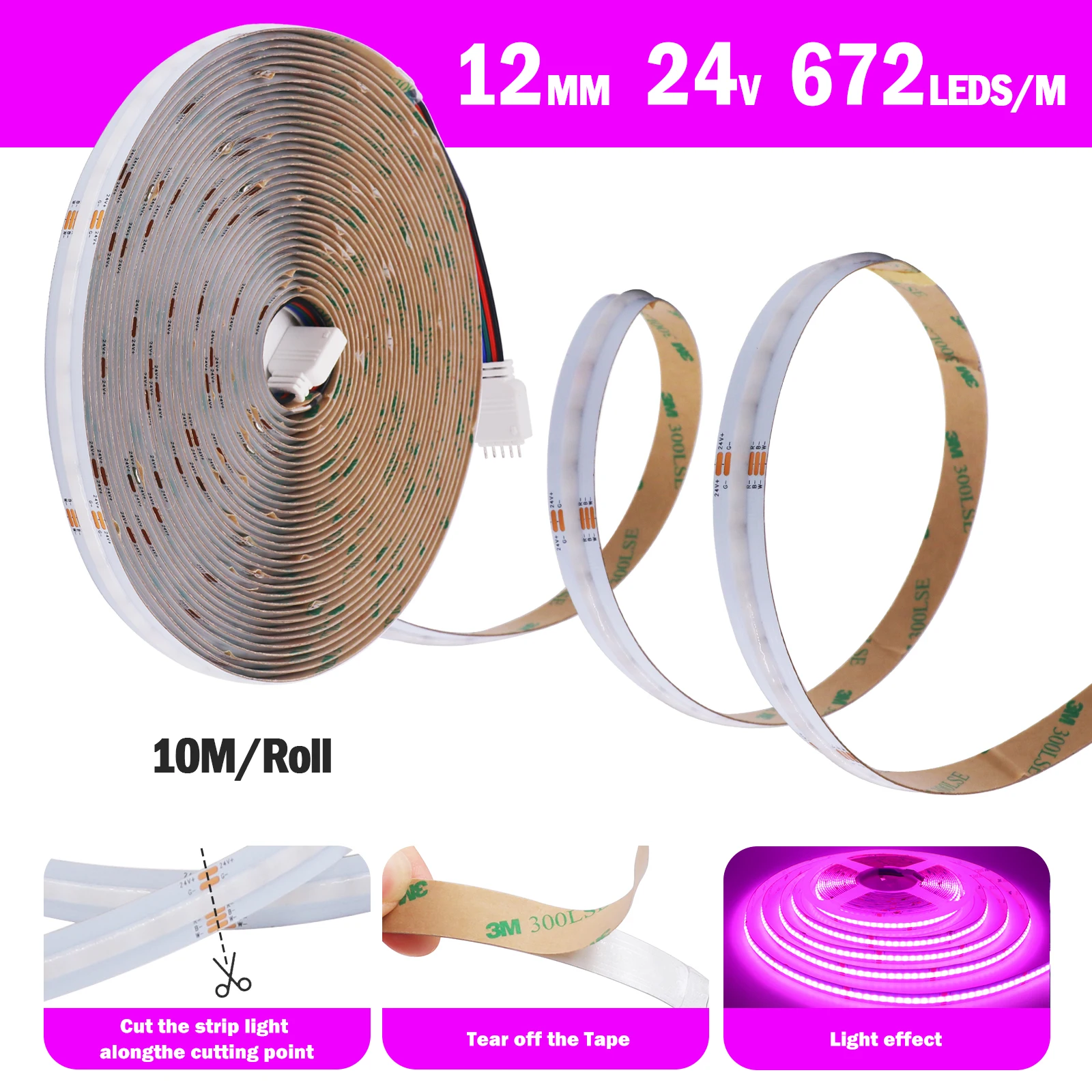 24V RGBW RGBWW COB LED Strip Light 10M 672LEDs/M High Density Dotless FOB Flexible LED Tape Ribbon LED Tape Diode for Room Decor