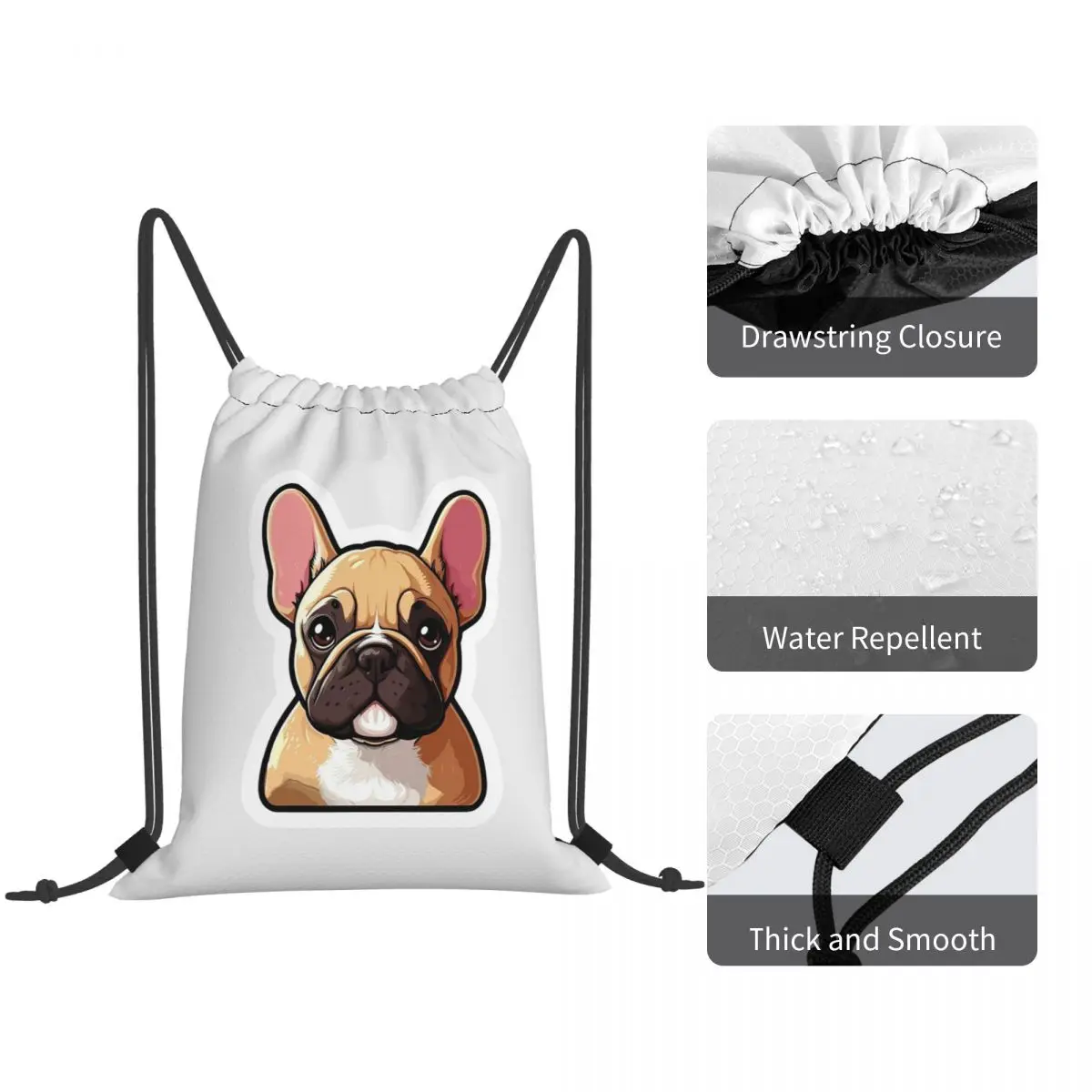 French Bulldog Fawn Backpacks Portable Drawstring Bags Sports Bag Book Bags for Travel Students
