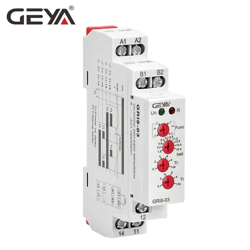 GEYA GRI8 Current Relay Monitoring Range Overcurrent Undercurrent Switch 0.05A-16A AC24-240V OR DC24V