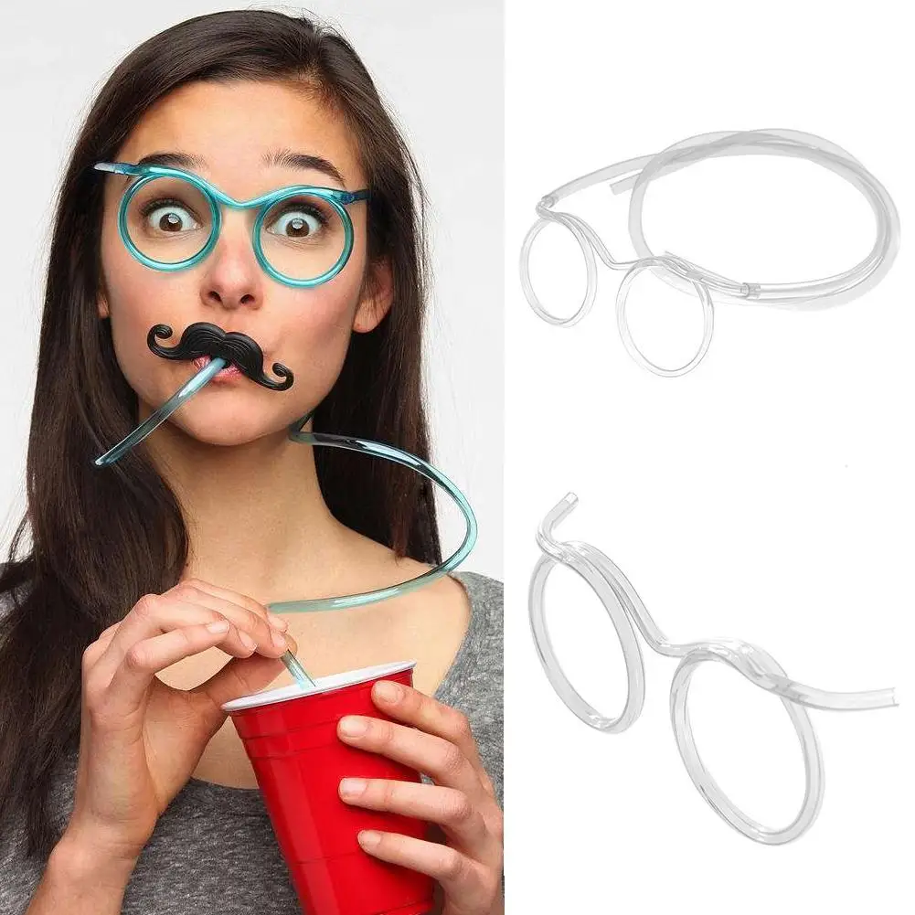 Novelty Eyeglasses Straw Flexible Soft Drink Eyeglasses Crazy Funky Drinking Tube for Kids Party Annual Meeting Parties Birthday